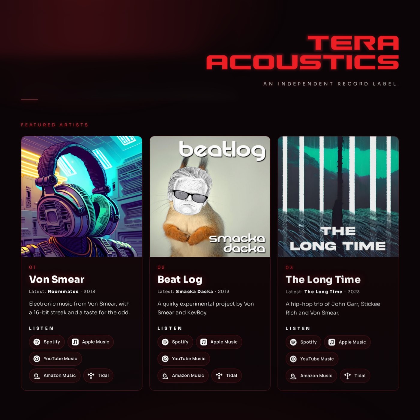 Tera Acoustics website, home page