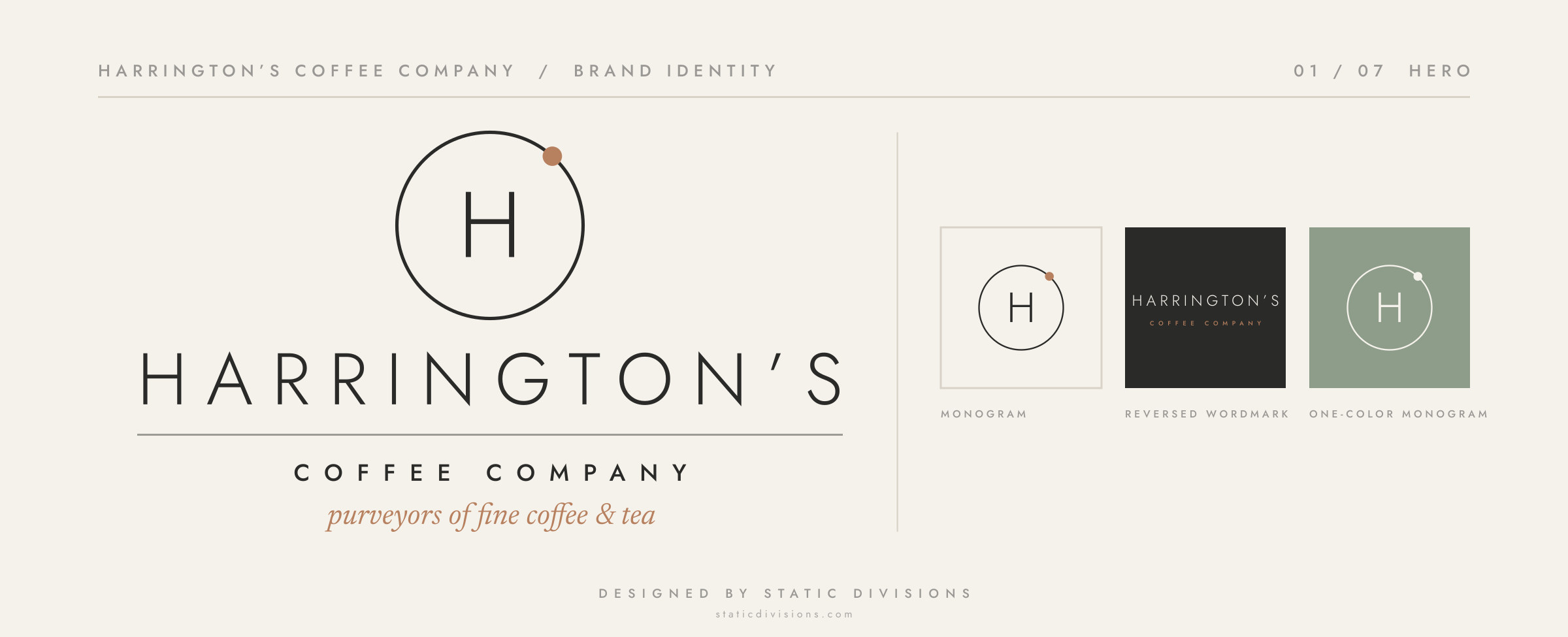 Harrington&rsquo;s Coffee Company brand identity board 1 of 7: Logo and wordmark